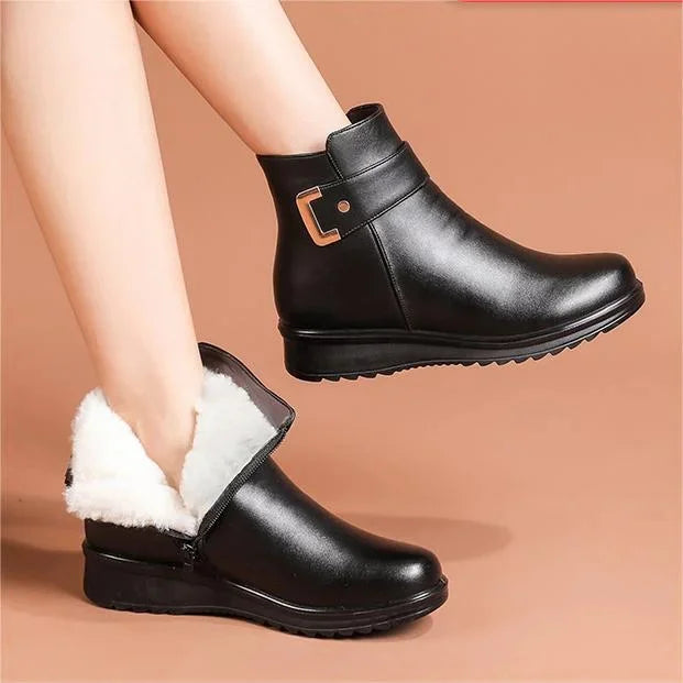 Orthopädische Damenstiefel mit Metallschnalle aus echtem Leder und Wolle