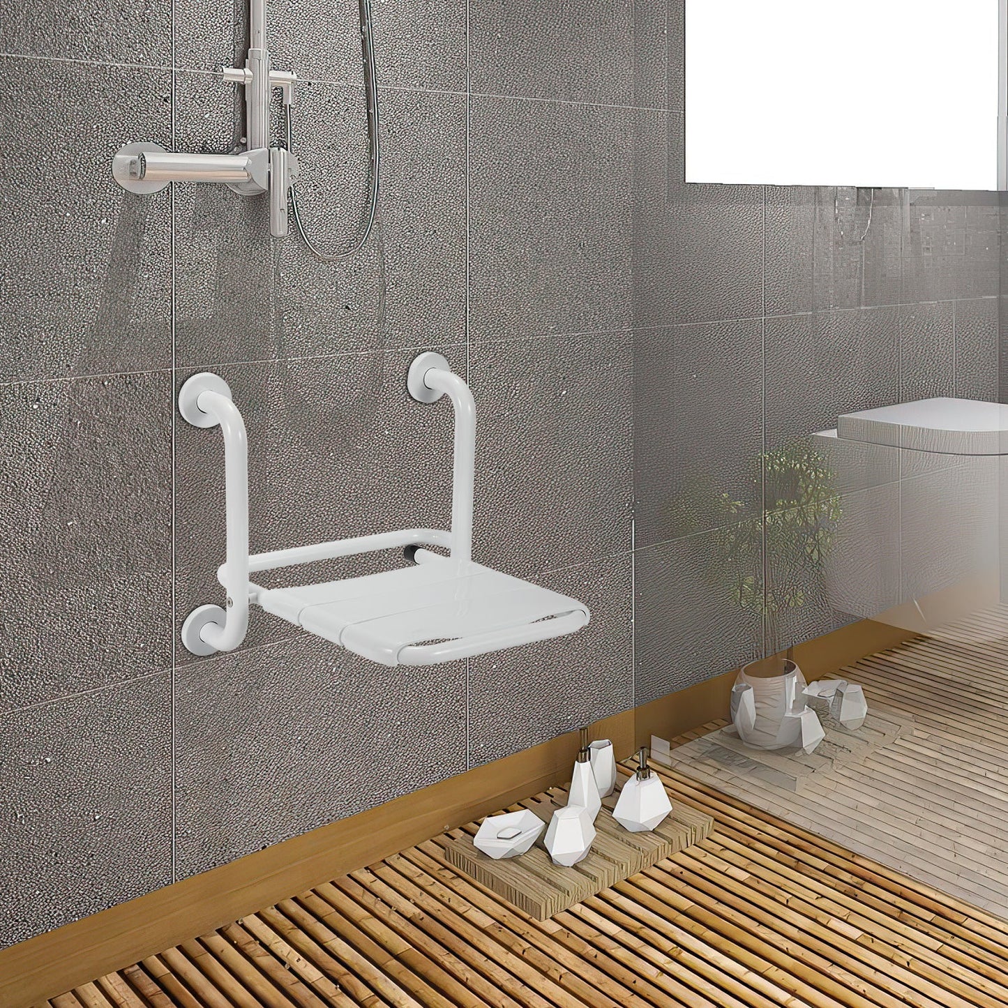 Duschklappsitz Klappbar mit Armlehnen Wandmontage | Brehn