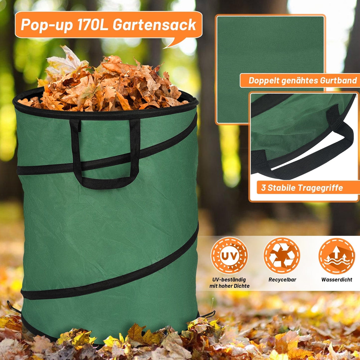 Gartensack Pop Up Gartenabfallsack 170L mit Griffen | Brehn
