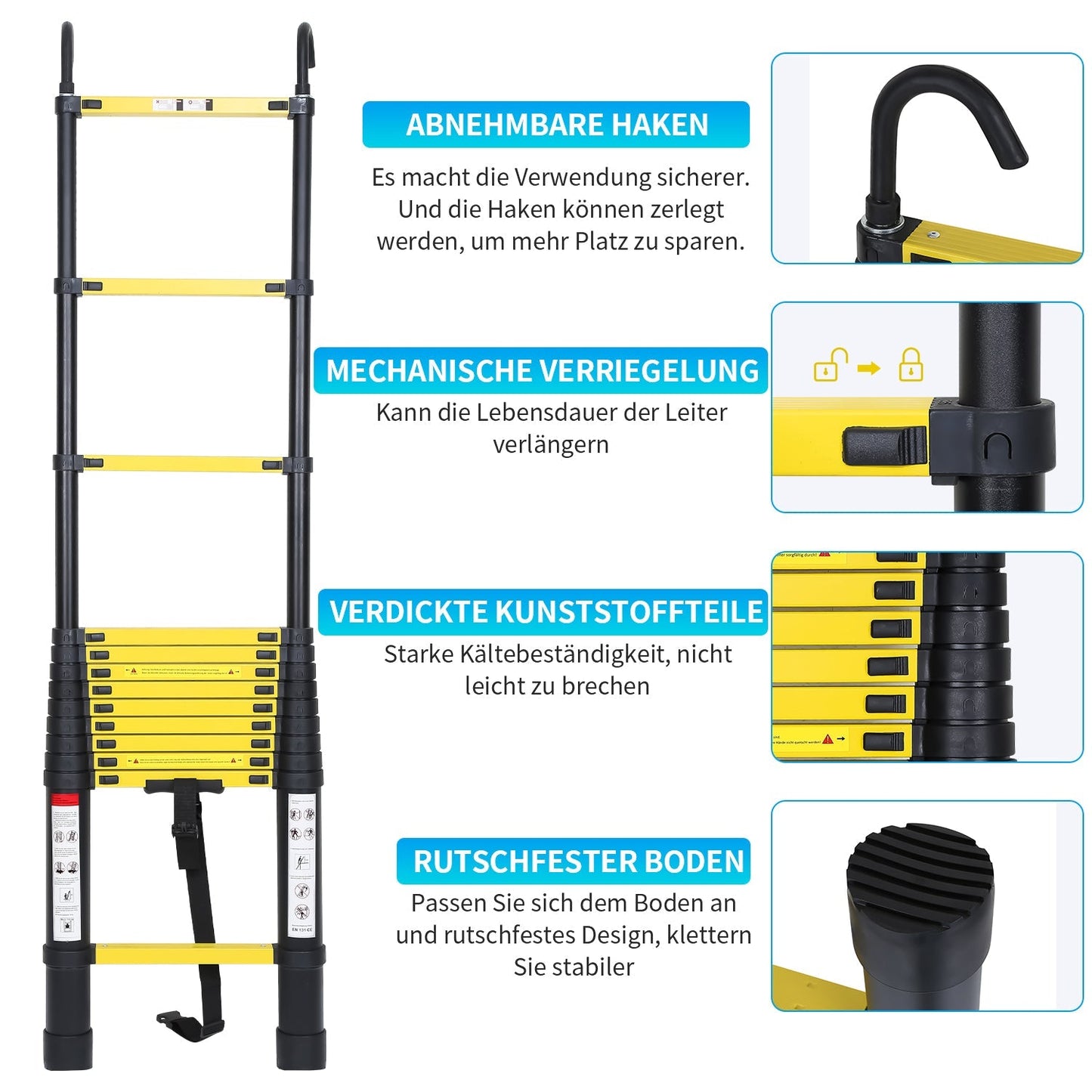 Teleskopleiter Aluminium mit Abnehmbarem Haken | Brehn