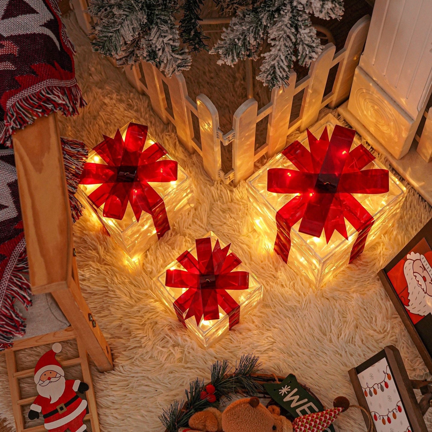 Brehn | GlowBox – LED Geschenkschachteln Set für Weihnachtsdekoration (3 Stück)