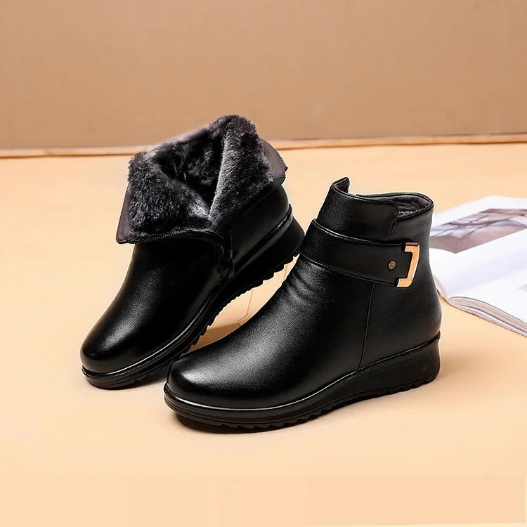 Orthopädische Damenstiefel mit Metallschnalle aus echtem Leder und Wolle