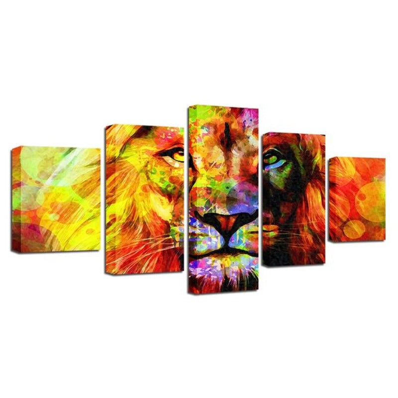 5 Stück Bunte Löwe - Leinwand Wandkunst Malerei