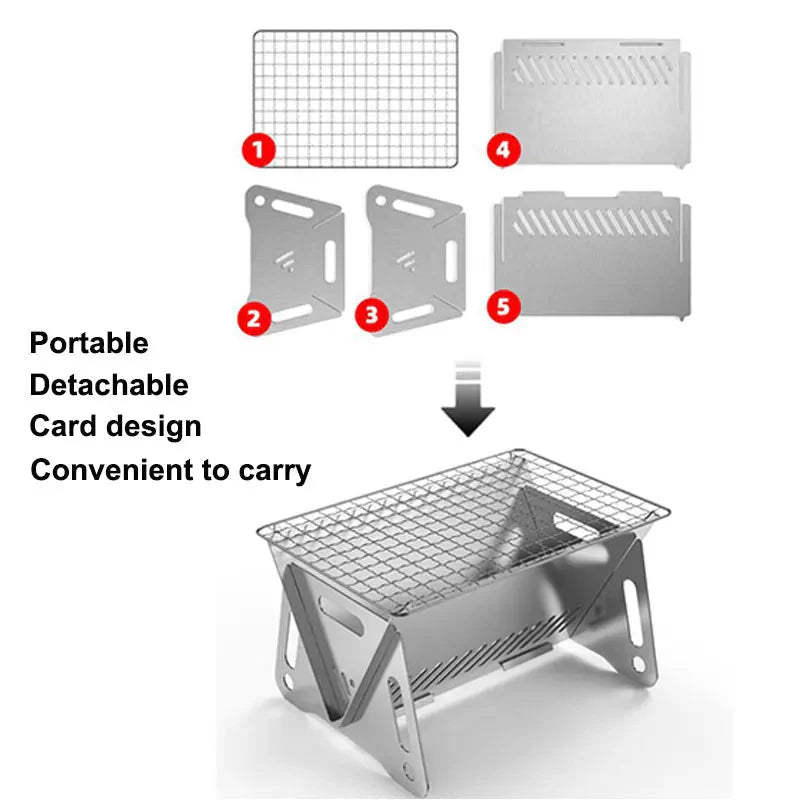 Camping-Grill Tragbarer Faltbarer Edelstahl Picknick-BBQ-Rack | Brehn
