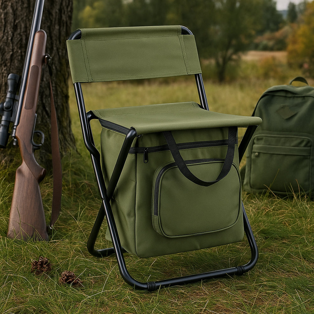 ChillPack Outdoor Stuhl – Faltbarer Campingstuhl mit Rückenlehne und integriertem Kühltasche | Brehn
