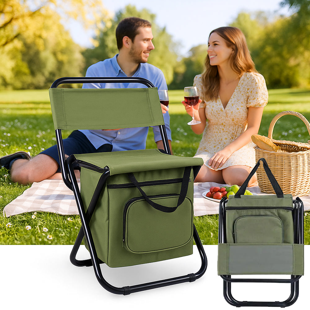 Klappbarer Campingstuhl mit Rückenlehne und Kühltasche – Grün | Brehn