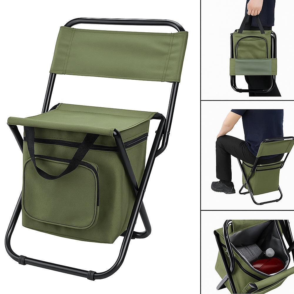 Klappbarer Campingstuhl mit Rückenlehne und Kühltasche – Grün | Brehn