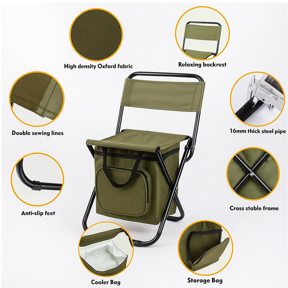 ChillPack Outdoor Stuhl – Faltbarer Campingstuhl mit Rückenlehne und integriertem Kühltasche | Brehn