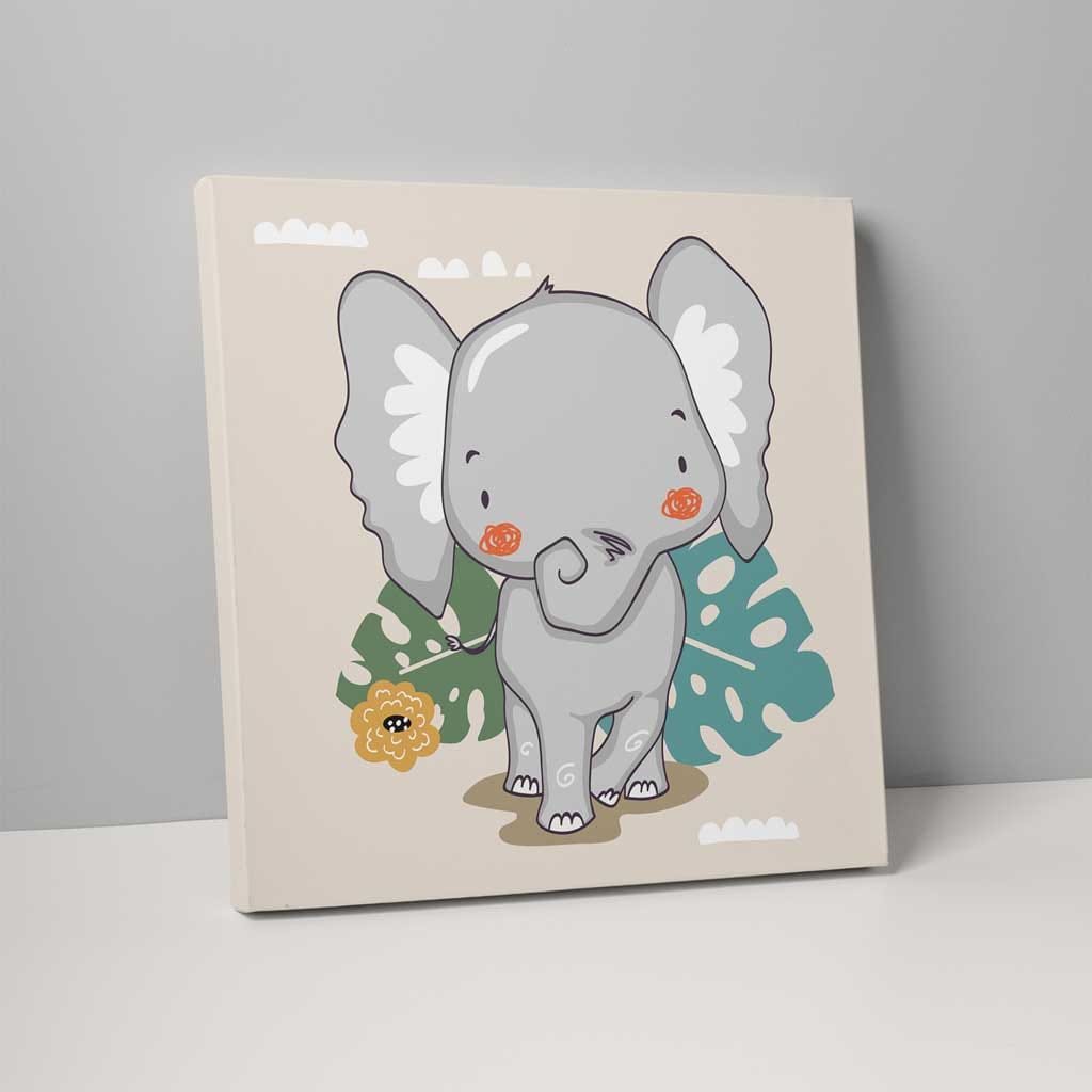 Boho Safari Dschungelelefant Beige und Grau auf Leinwand
