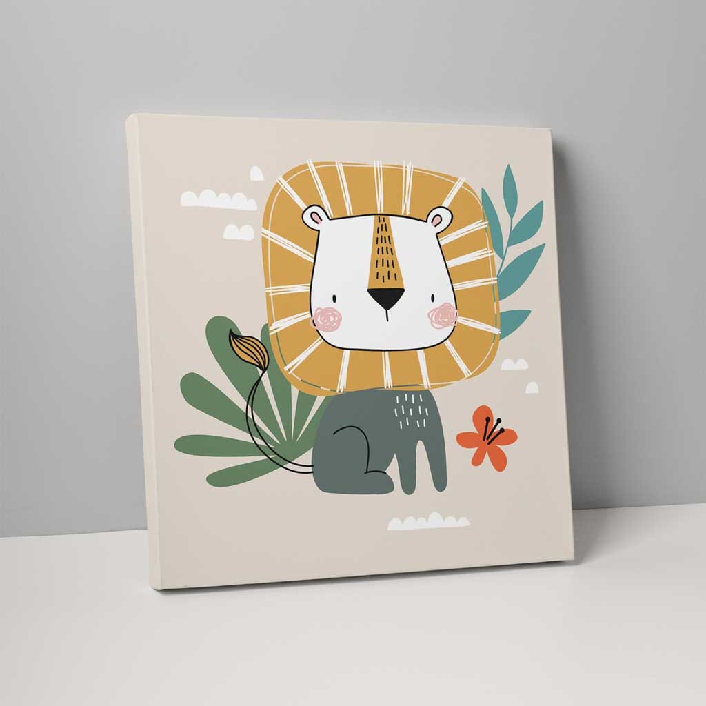 Boho Safari Dschungellöwe Beige und Gelb auf Leinwand
