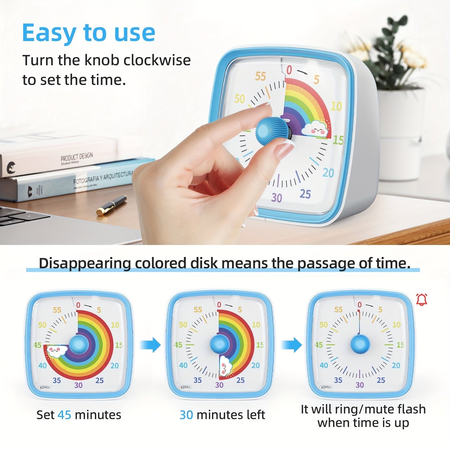 Rainbow Time Management Timer – Visueller 60-Minuten-Countdown-Timer für Studium, Arbeit und Zuhause | Brehn
