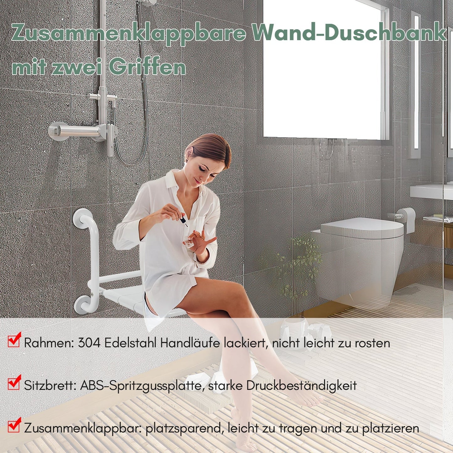 Duschklappsitz Klappbar mit Armlehnen Wandmontage | Brehn