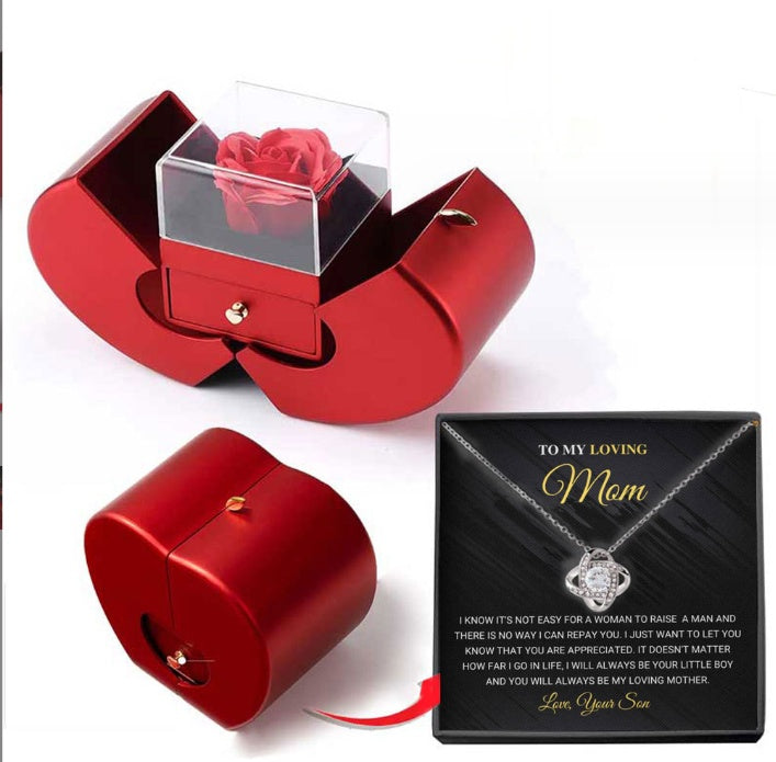 Rote Apfel Schmuckbox mit ewiger Rose und Halskette | Brehn