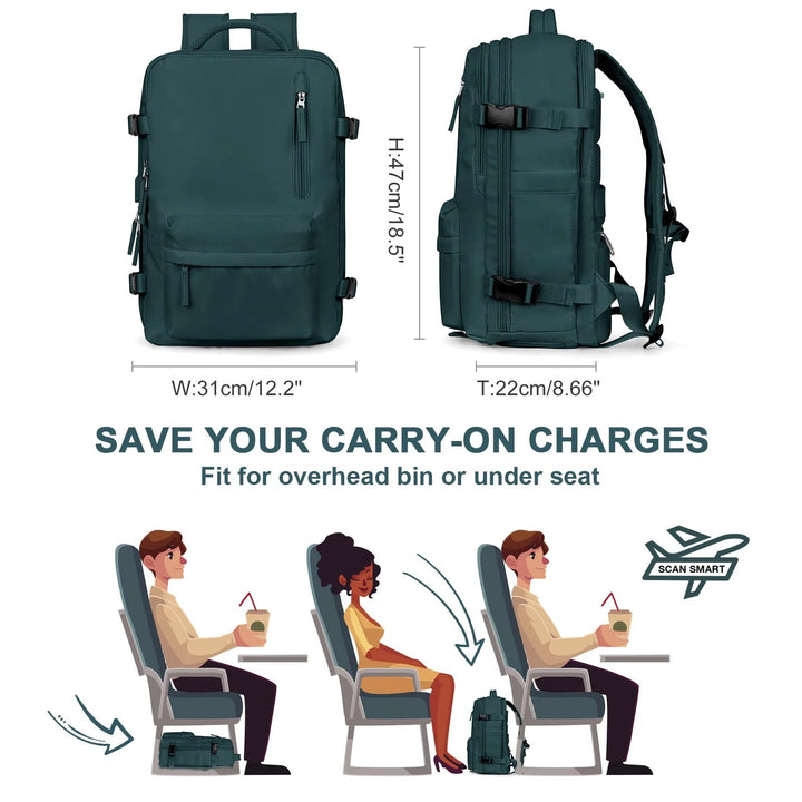 Brehn | Travelliva Damen Reise-Rucksack 35 L | Wasserdicht & mit USB-Anschluss | Anti-Diebstahl & Schuhfach | Für Wandern, Alltag & Reisen