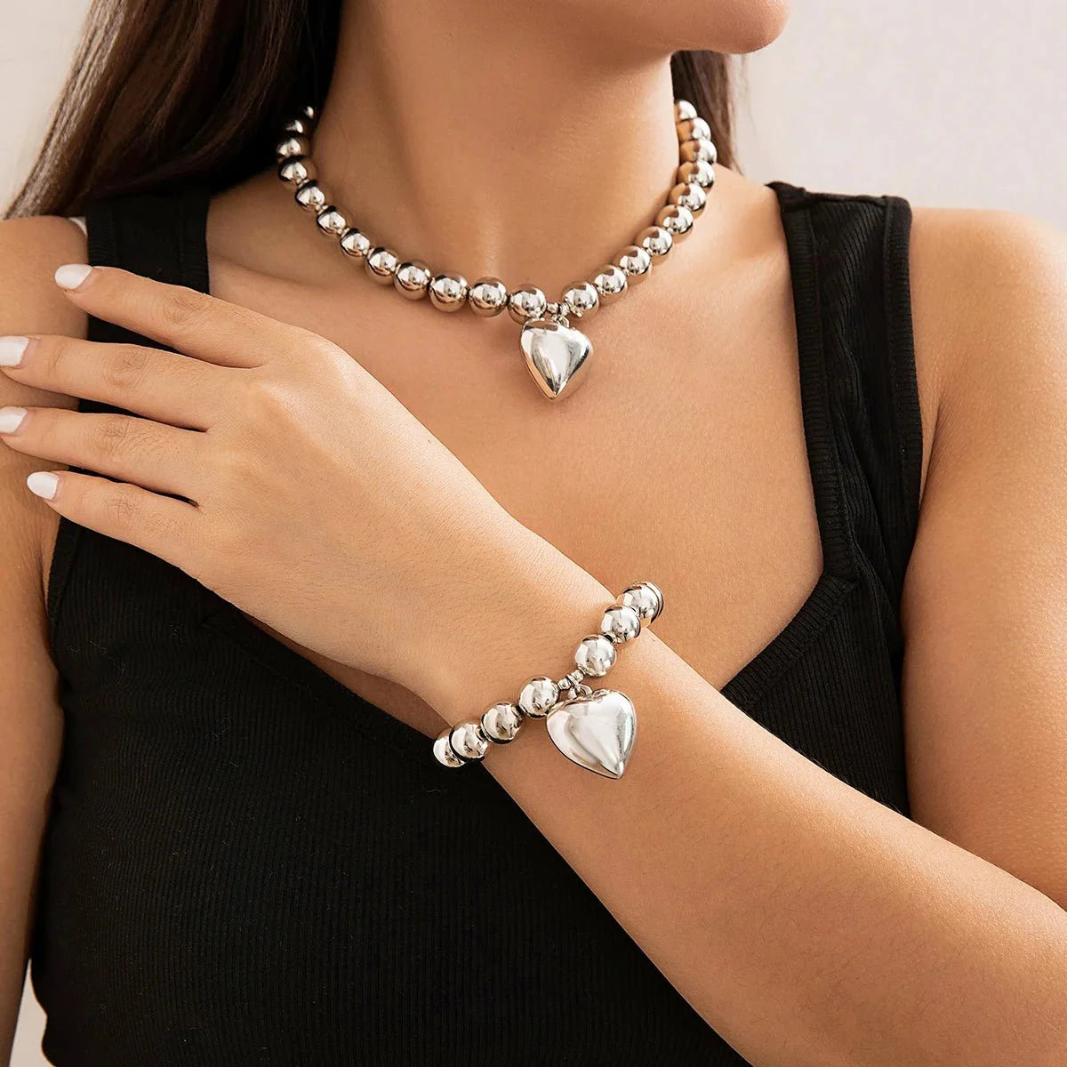 Brehn | Chunky Herz Anhänger Halsketten- und Armband-Set