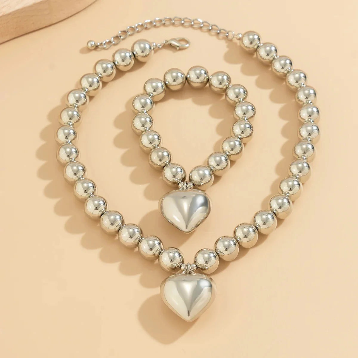 Brehn | Chunky Herz Anhänger Halsketten- und Armband-Set