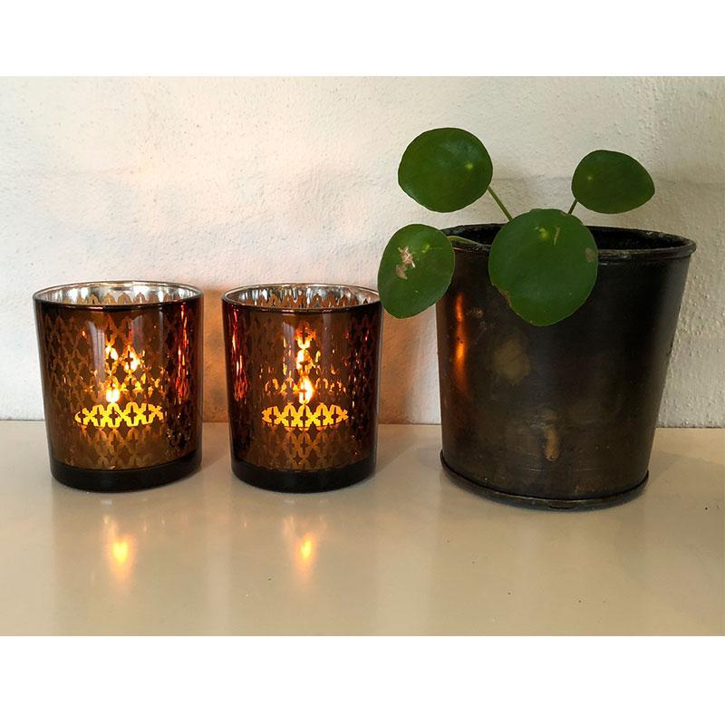 Teelichthalter aus Glas (2 Stk.) Kupfer / schwarz von SIA Home Fashion | Brehn