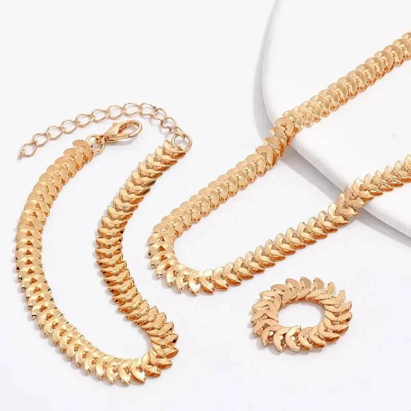 Brehn | Klassisches Fischgräten-Halskette, Armband und Ring Set