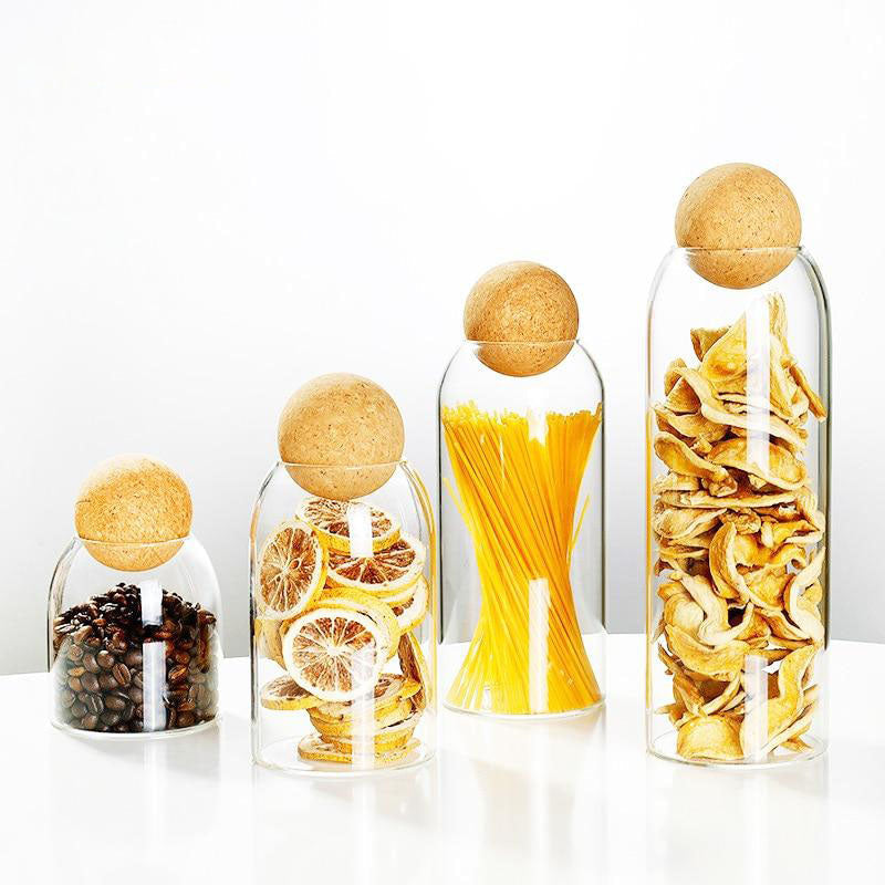 Klares Glasflasche Küchenlagerbehälter mit Korkball luftdichtem Deckel | Brehn