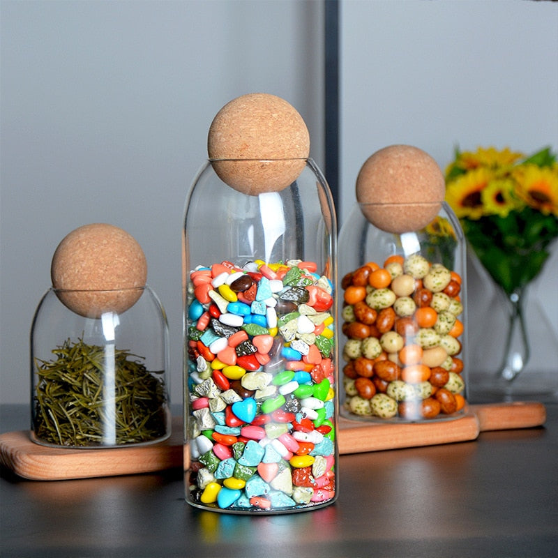 Klares Glasflasche Küchenlagerbehälter mit Korkball luftdichtem Deckel | Brehn