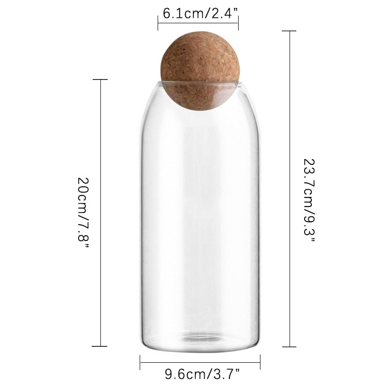 Klares Glasflasche Küchenlagerbehälter mit Korkball luftdichtem Deckel | Brehn