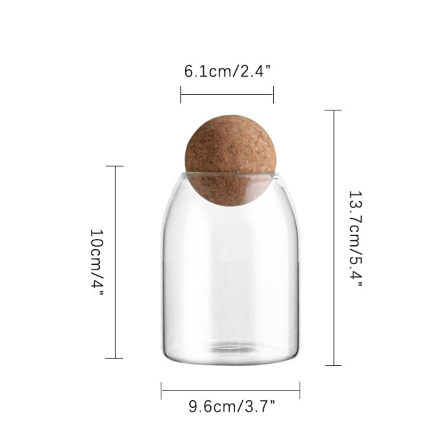 Klares Glasflasche Küchenlagerbehälter mit Korkball luftdichtem Deckel | Brehn