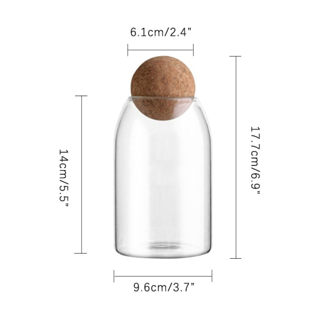 Klares Glasflasche Küchenlagerbehälter mit Korkball luftdichtem Deckel | Brehn