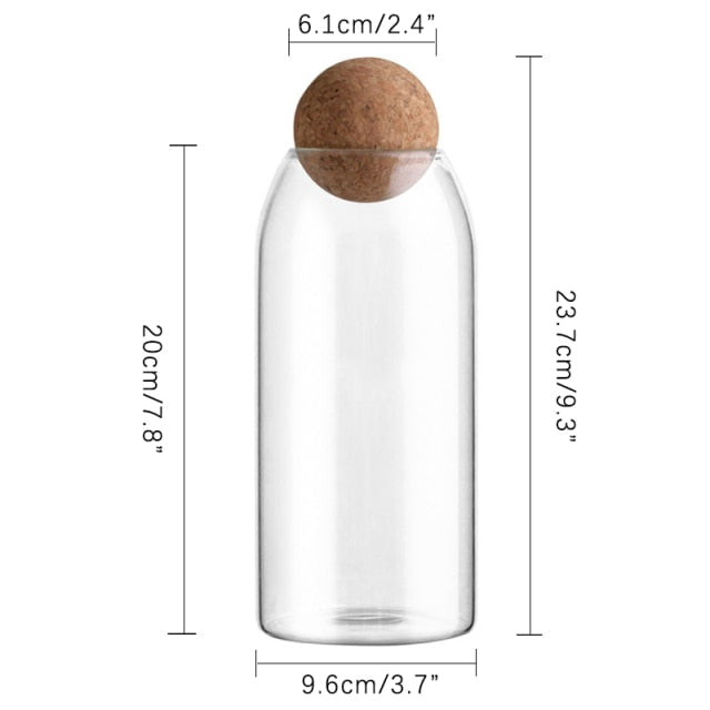 Klares Glasflasche Küchenlagerbehälter mit Korkball luftdichtem Deckel | Brehn