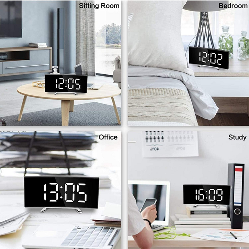 Brehn | LED-Beleuchtung großes digitales Display | Gebogene LED Digitalwecker - Amedea