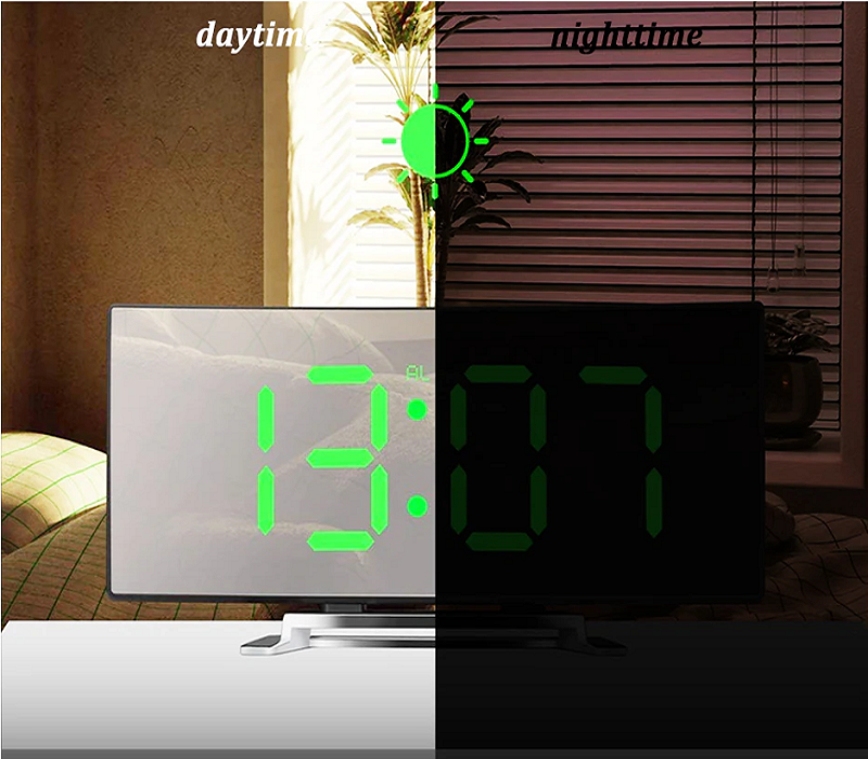 Brehn | LED-Beleuchtung großes digitales Display | Gebogene LED Digitalwecker - Amedea