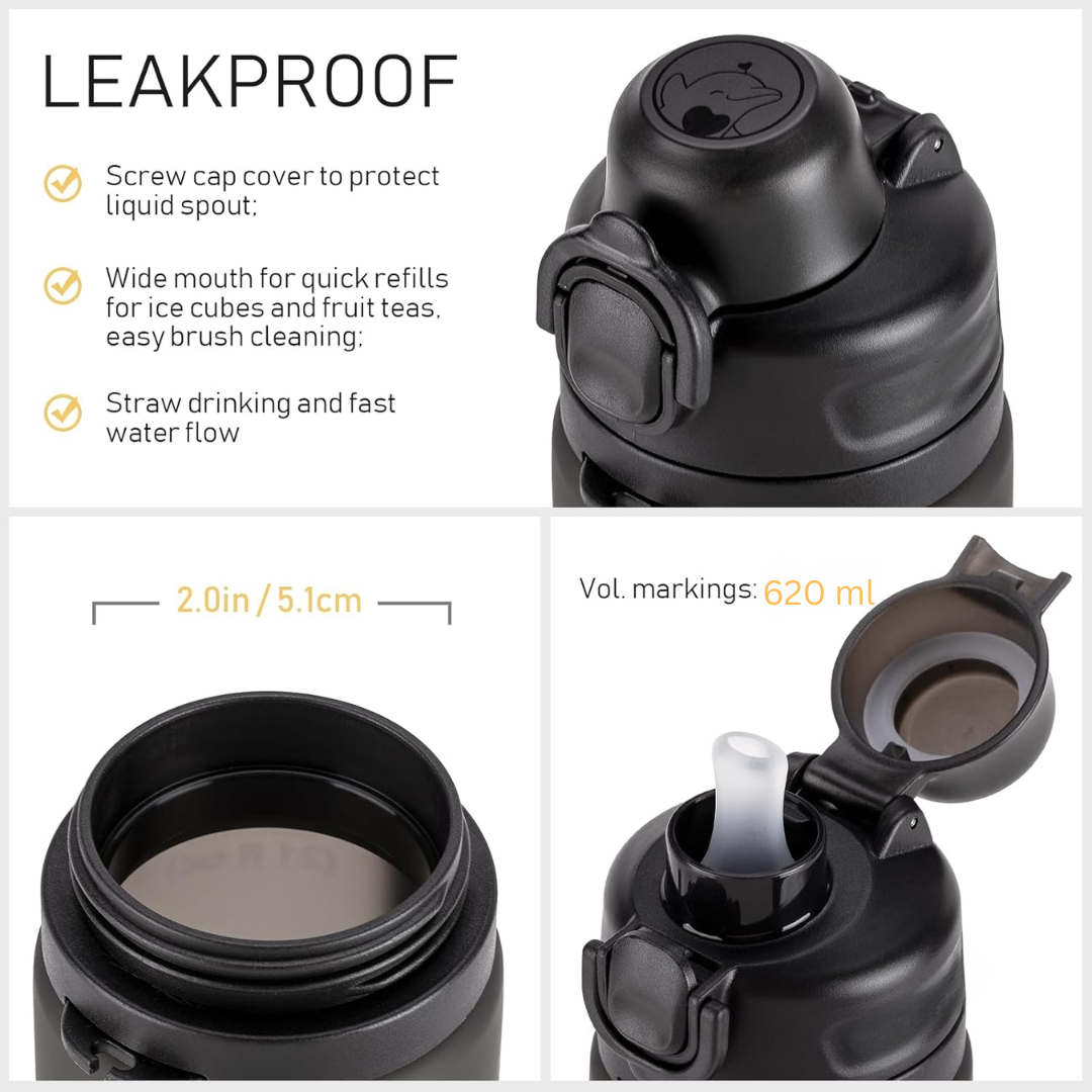 Zusammenfaltbare 600-ml-Silikon-Wasserflasche – auslaufsicher und BPA-frei