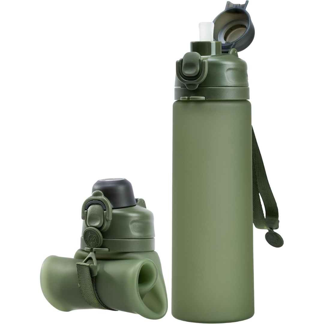 Zusammenfaltbare 600-ml-Silikon-Wasserflasche – auslaufsicher und BPA-frei