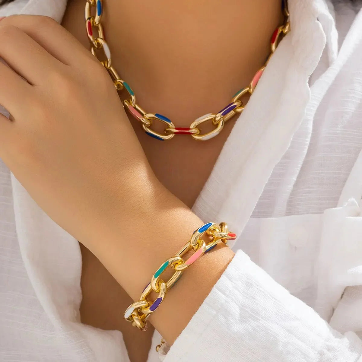 Brehn | Buntes Kettenarmband- und Halskettenset