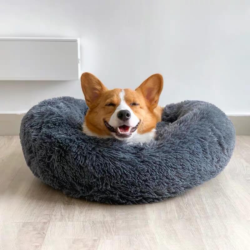 Brehn | Runder Plüsch Beruhigender Donut Hundebett für kleine bis große Hunde