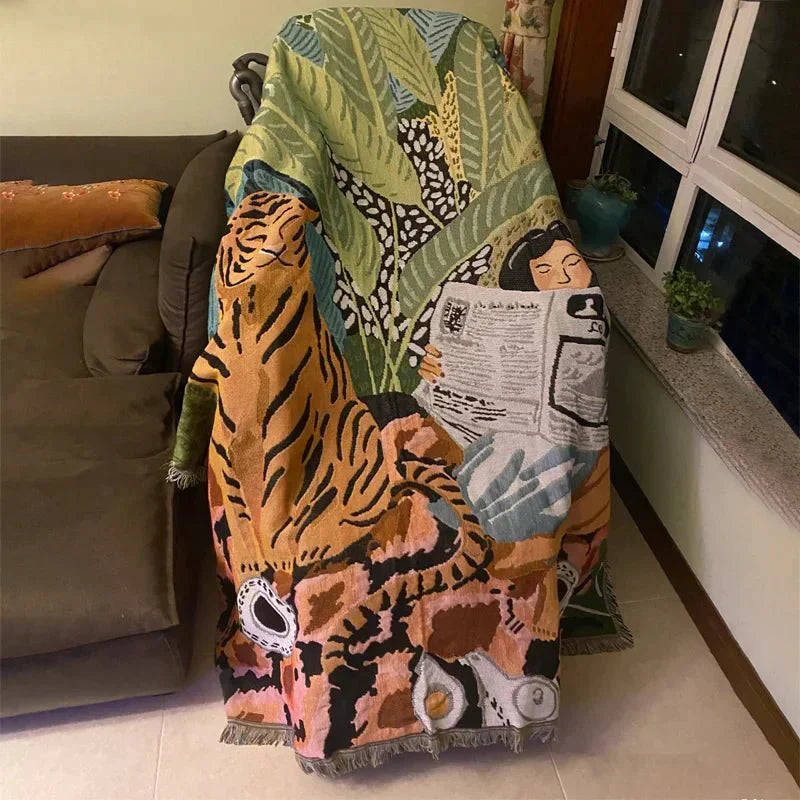 Gemütliche Cartoon-Tiger-Design-Decke für die Wohnkultur | Brehn