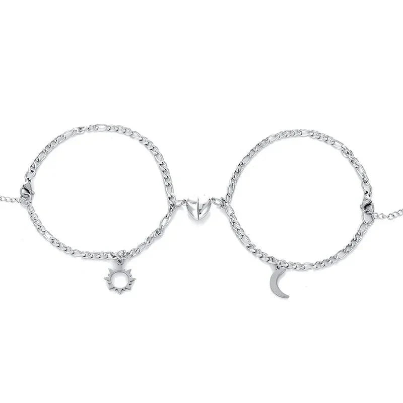 Brehn | Paare Magnetisches Herz Sonne & Mond Armband Set