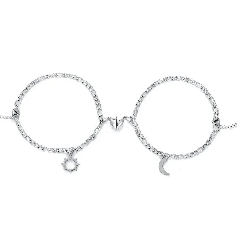 Brehn | Paar Magnetisches Herz Sonne & Mond Armband Set