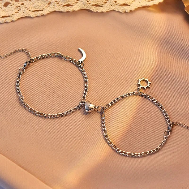 Brehn | Paar Magnetisches Herz Sonne & Mond Armband Set