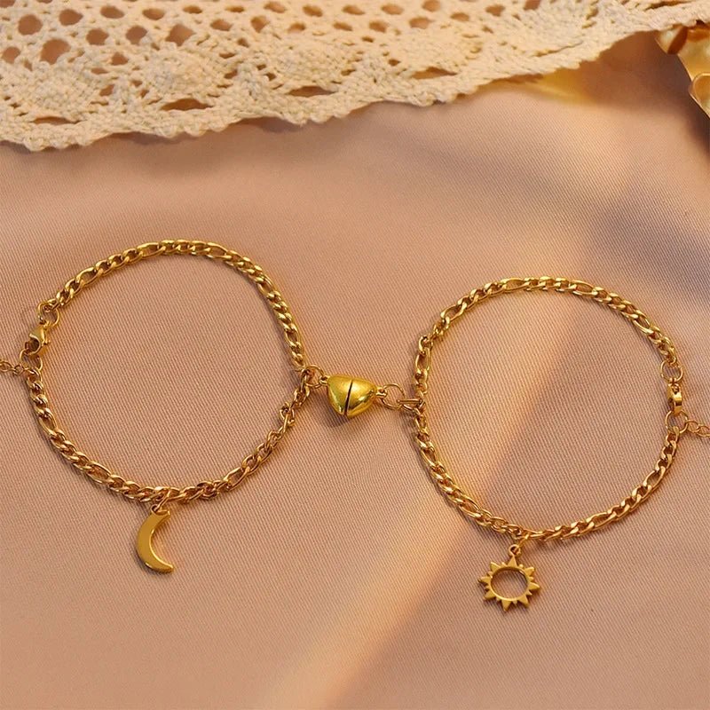 Brehn | Paar Magnetisches Herz Sonne & Mond Armband Set