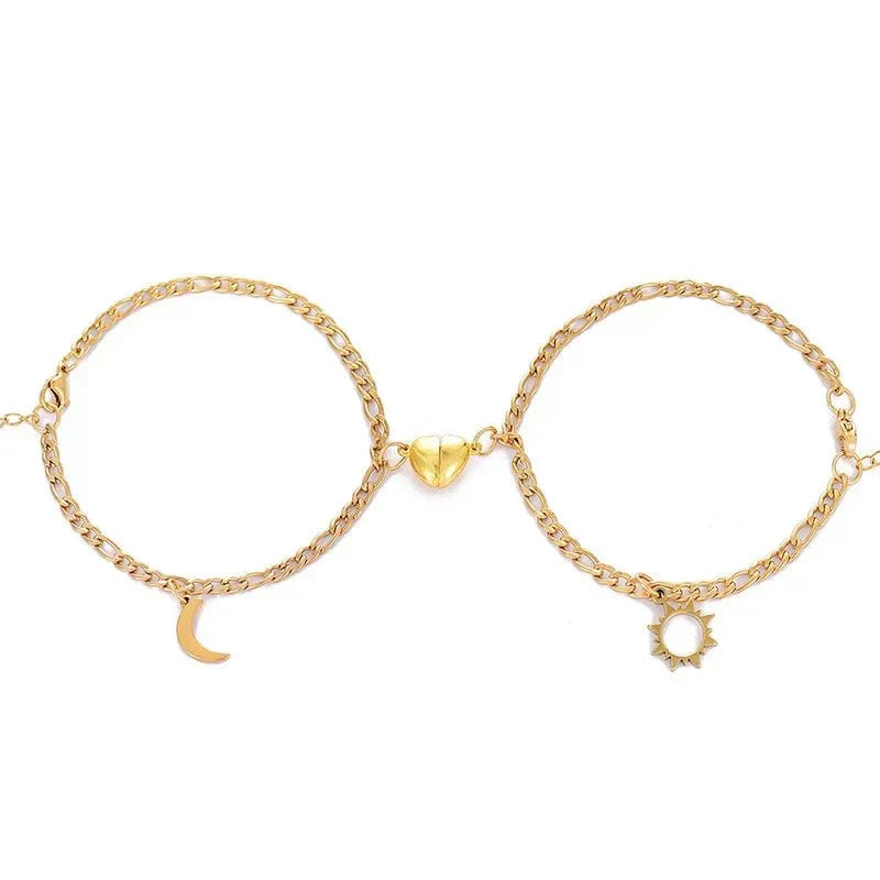 Brehn | Paar Magnetisches Herz Sonne & Mond Armband Set