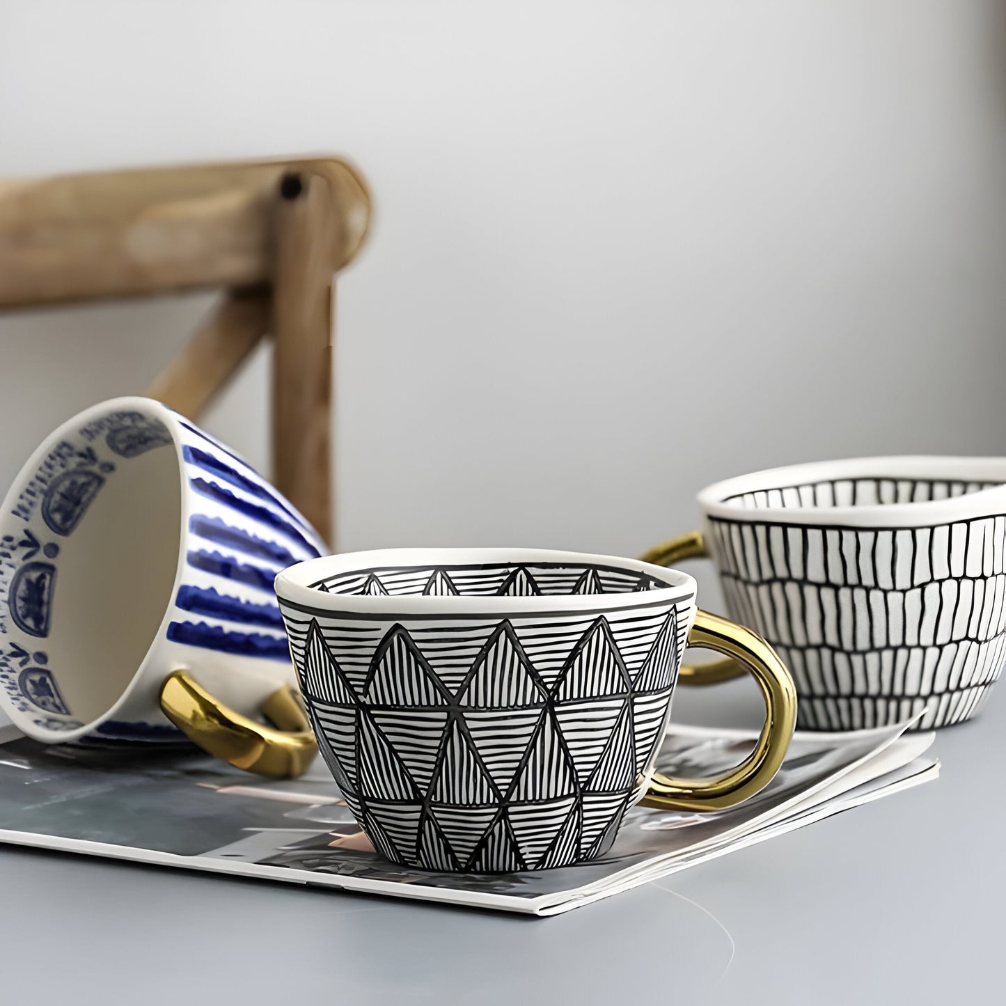 Keramiktasse mit geometrischem Design – Stilvoll und modern | Ideal für Kaffee oder Tee | Brehn