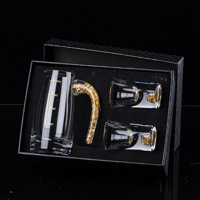Kristall Likör Spirituosen Shot-Glas Box Gold Dicke Unterseite Weingläser | Brehn
