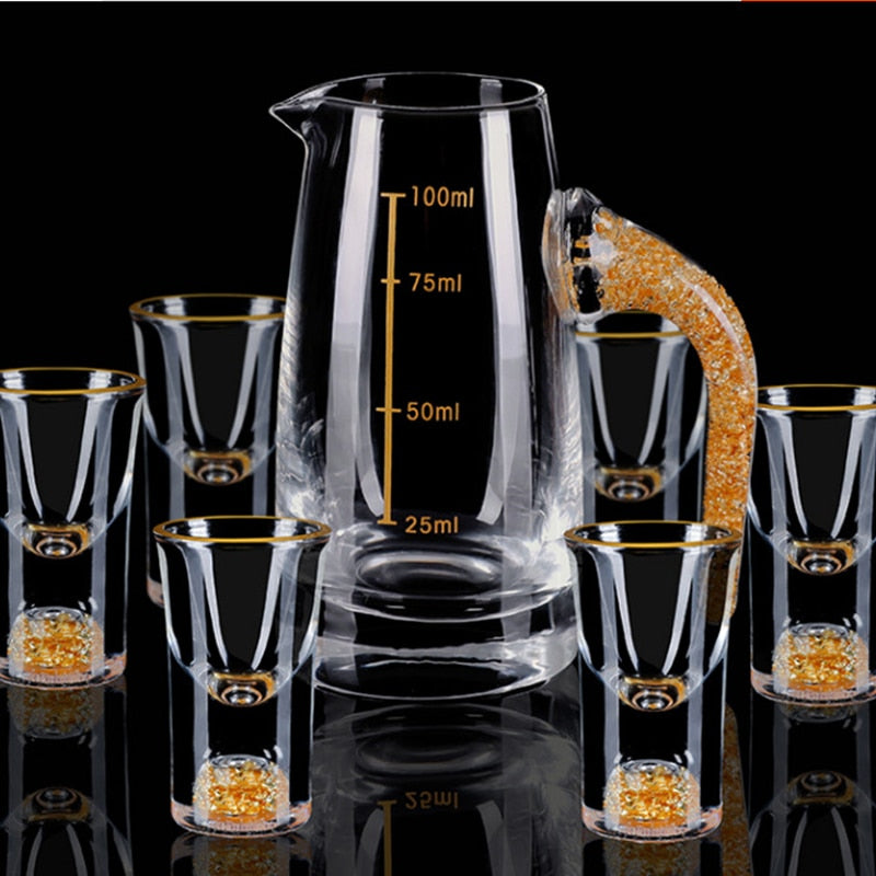 Kristall Likör Spirituosen Shot-Glas Box Gold Dicke Unterseite Weingläser | Brehn