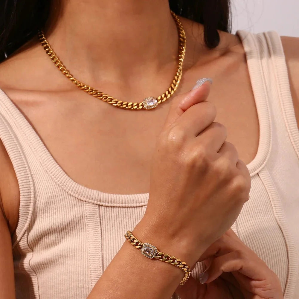 Brehn | Kubanische Kette Quadrat geschnittener Diamant Choker und Armband