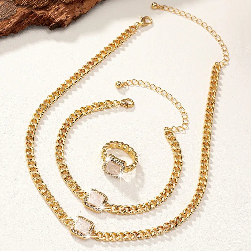Brehn | Kubanisches Quadrat-Diamant-Halsband, Armband und Ring-Set