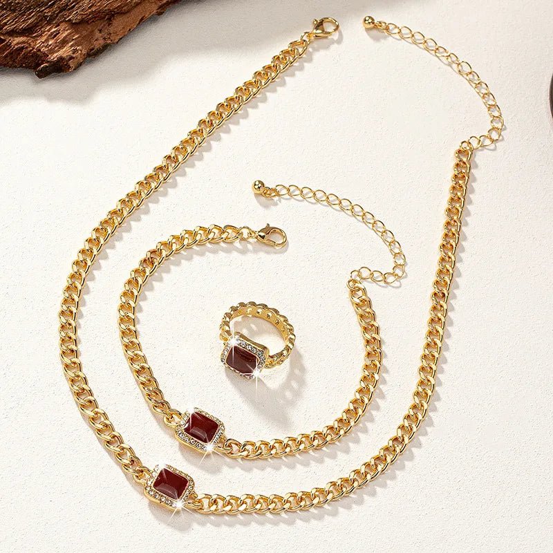 Brehn | Kubanisches Quadrat-Diamant-Halsband, Armband und Ring-Set