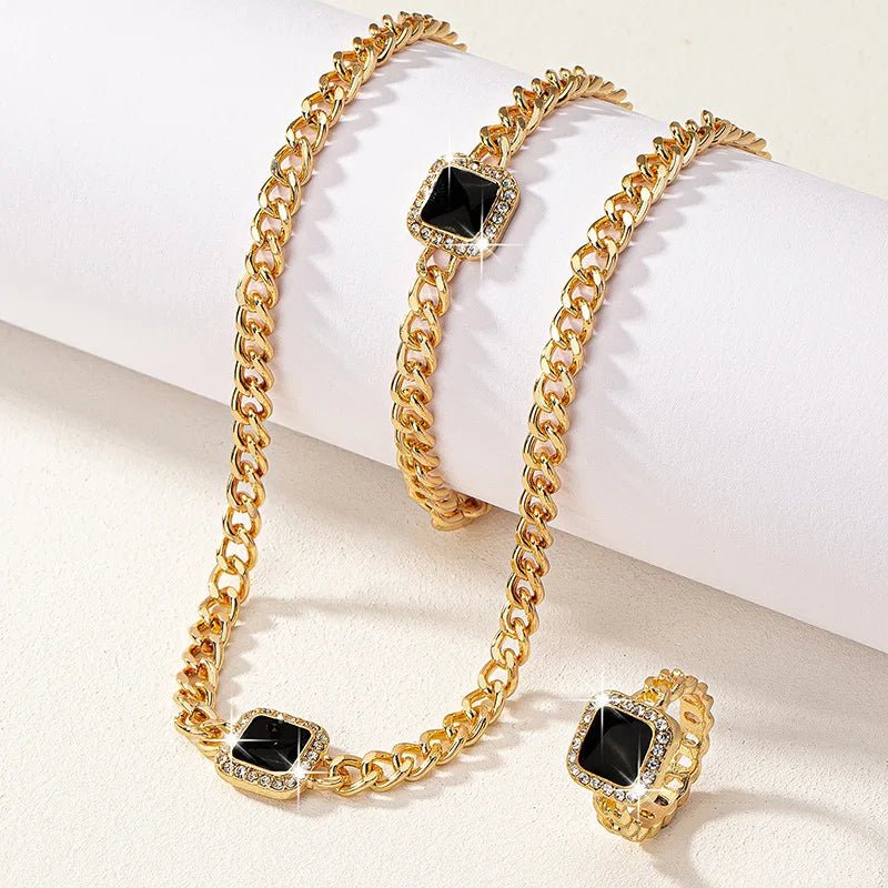 Brehn | Kubanisches Quadrat-Diamant-Halsband, Armband und Ring-Set
