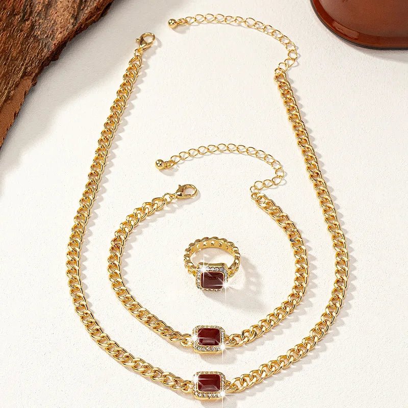 Brehn | Kubanisches Quadrat-Diamant-Halsband, Armband und Ring-Set