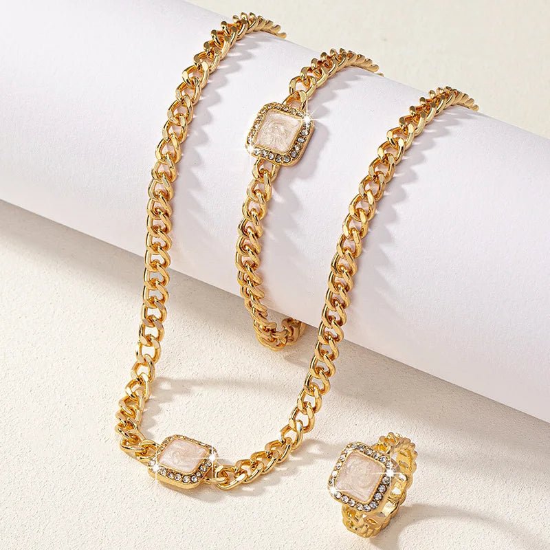Brehn | Kubanisches Quadrat-Diamant-Halsband, Armband und Ring-Set