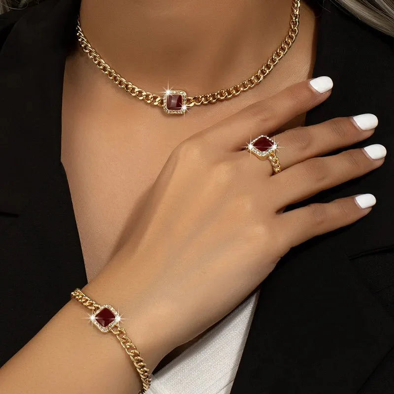 Brehn | Kubanisches Quadrat-Diamant-Halsband, Armband und Ring-Set